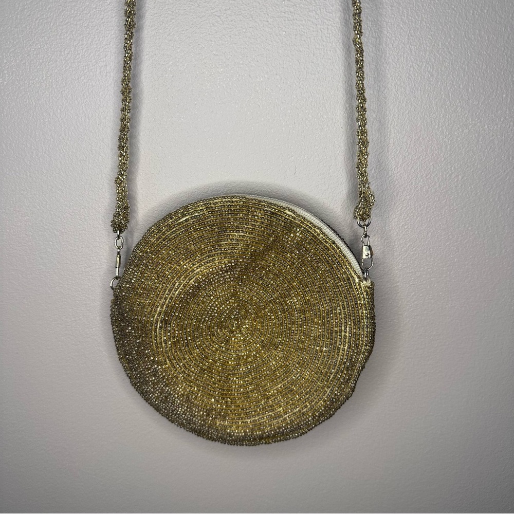 Neiman Marcus Vintage Antique Gold Round Beaded Bag, Crossbody, Clutch, Holidays